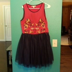 Miami Floral Embroidered Pink & Navy Dress, Sz. L from Francescas